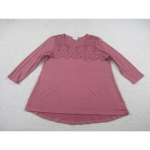 Status by Chenault Shirt‎ Womens Medium 3/4 Sleeve Red Blouse Cotton Casual